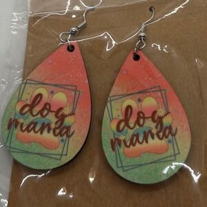 Dog Mama Rainbow Paw Print Wood Teardrop Dangle Earrings Multicolor Hook